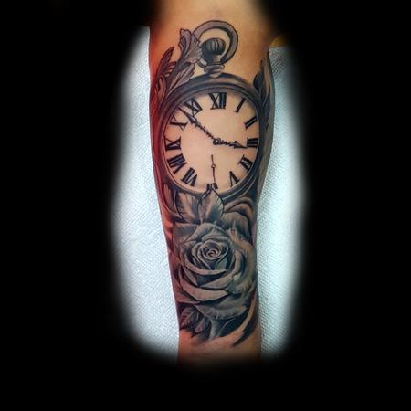 Tattoos - Grey Rose with Clock - 133423